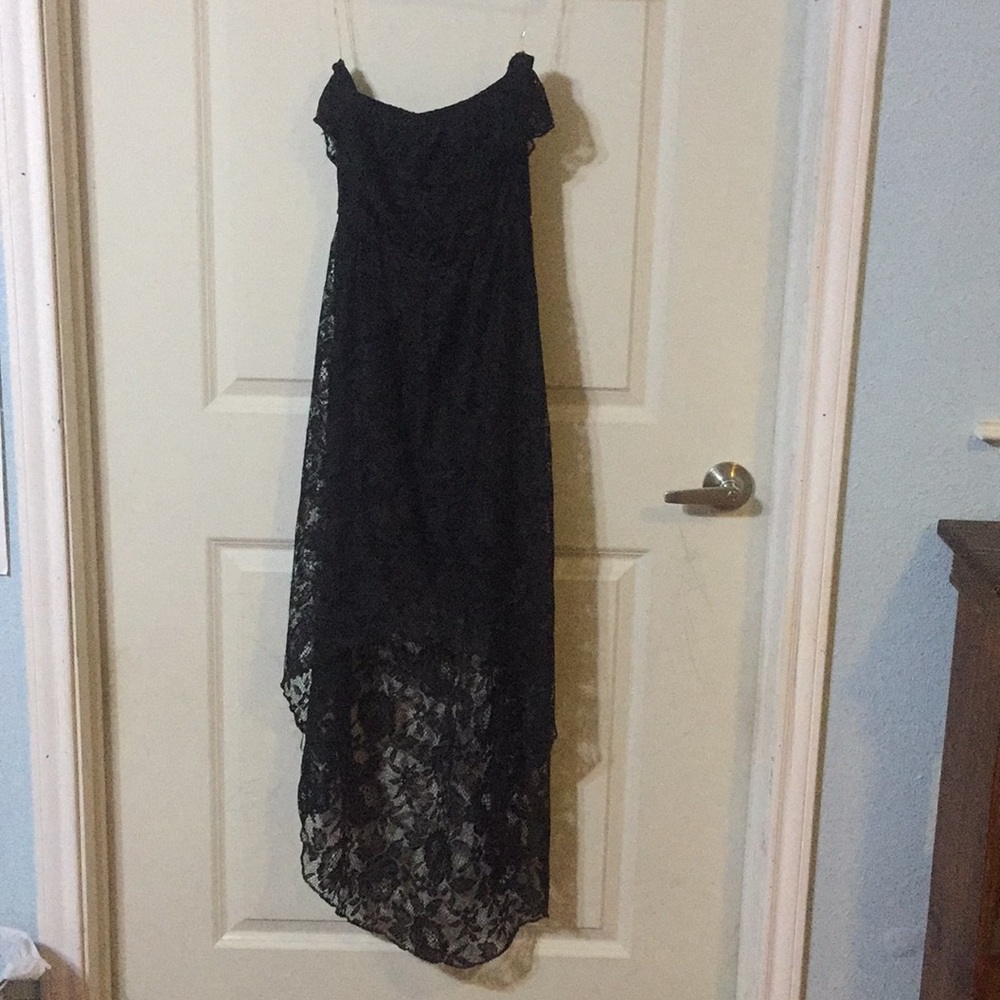 Black lace high low dress